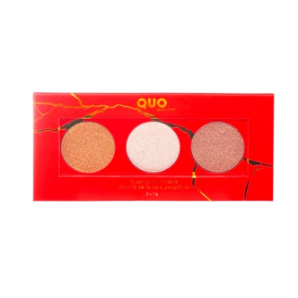 NWT  QUO FULL SIZE TRIO EYESHADOW PALETT IN GOLD, SILVER & BRONZE